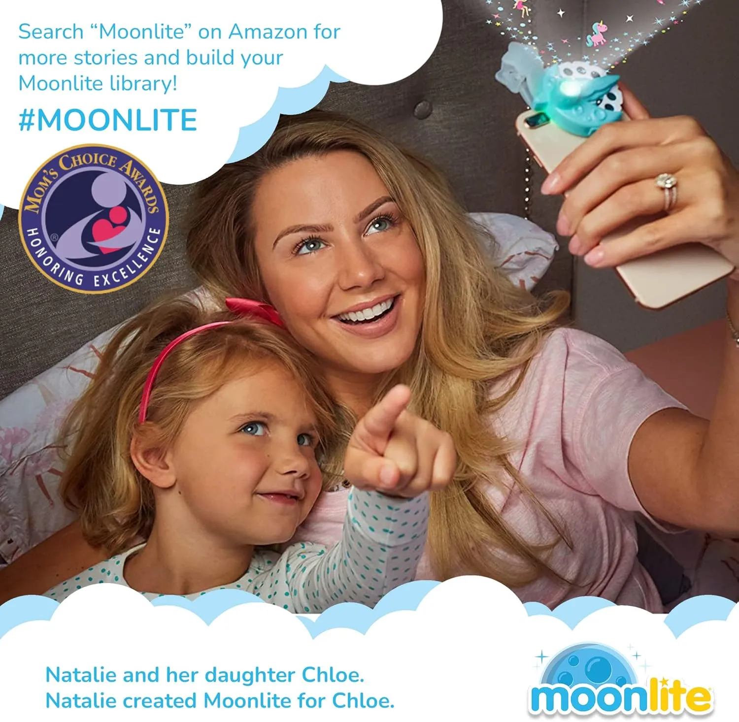 Moonlite Storytime Mini Projector with 4 Pixar Stories, A Magical Way to Read Together, Digital Storybooks, Fun Sound Effects - Toy Story, Cars, Incredibles, Monsters Inc - Gifts for Kids Age 1 and Up
