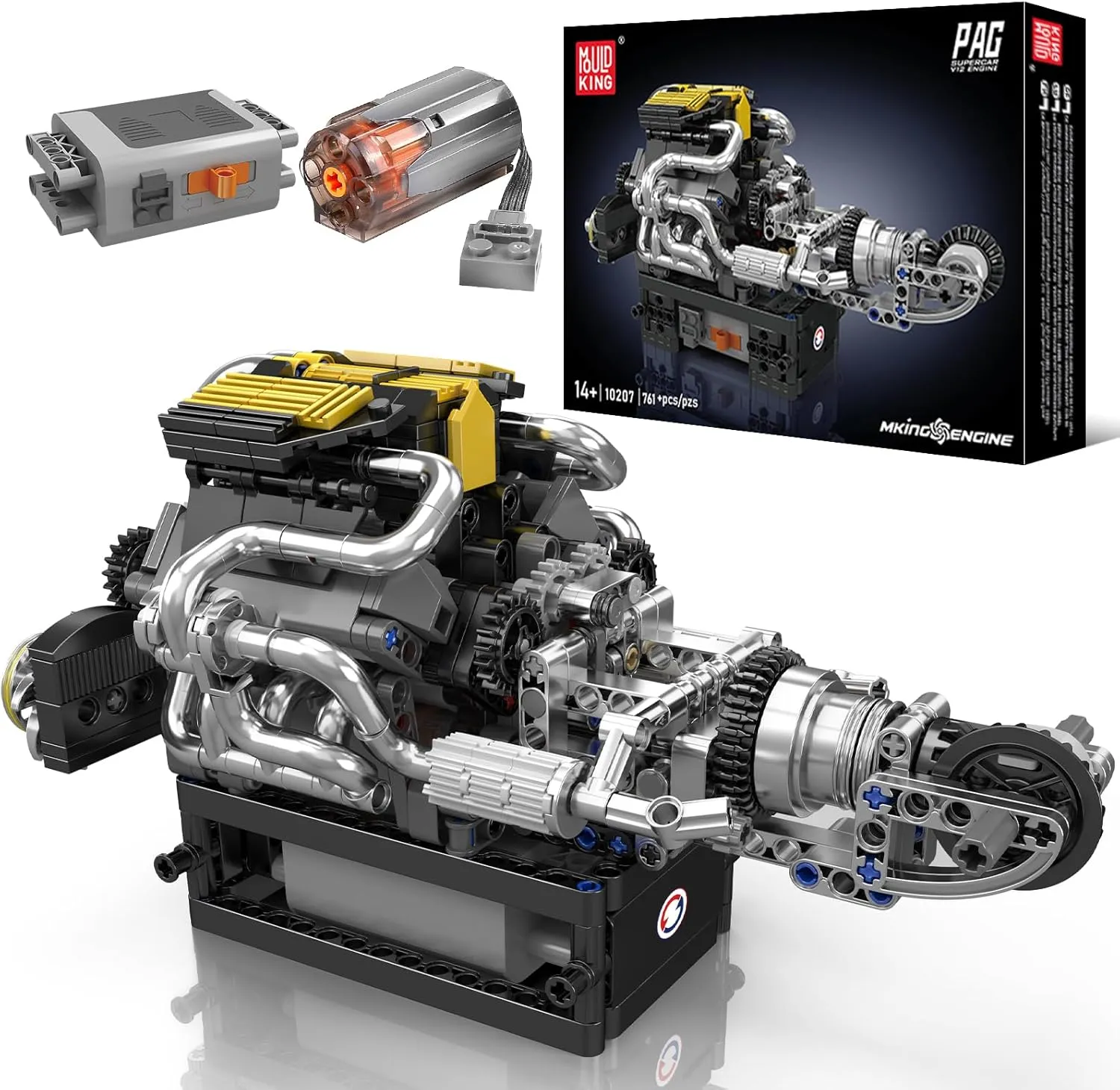 Mould King 10207 V8 Engine Building Blocks Kit with Working Motor - Realistic Engine Model Kit for Adults & Car Enthusiasts, DIY STEM Mechanic Engineering Construction for Kids(761 Pieces)