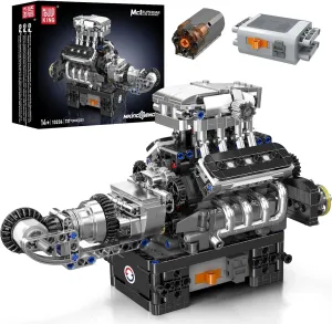 Mould King Supercar V8 Engine Building Blocks Sets, Build a Engine Model Kit That Runs, MOC Engineering Model Building Kit, 737 PCS Mini Engine Building Blocks for Adults