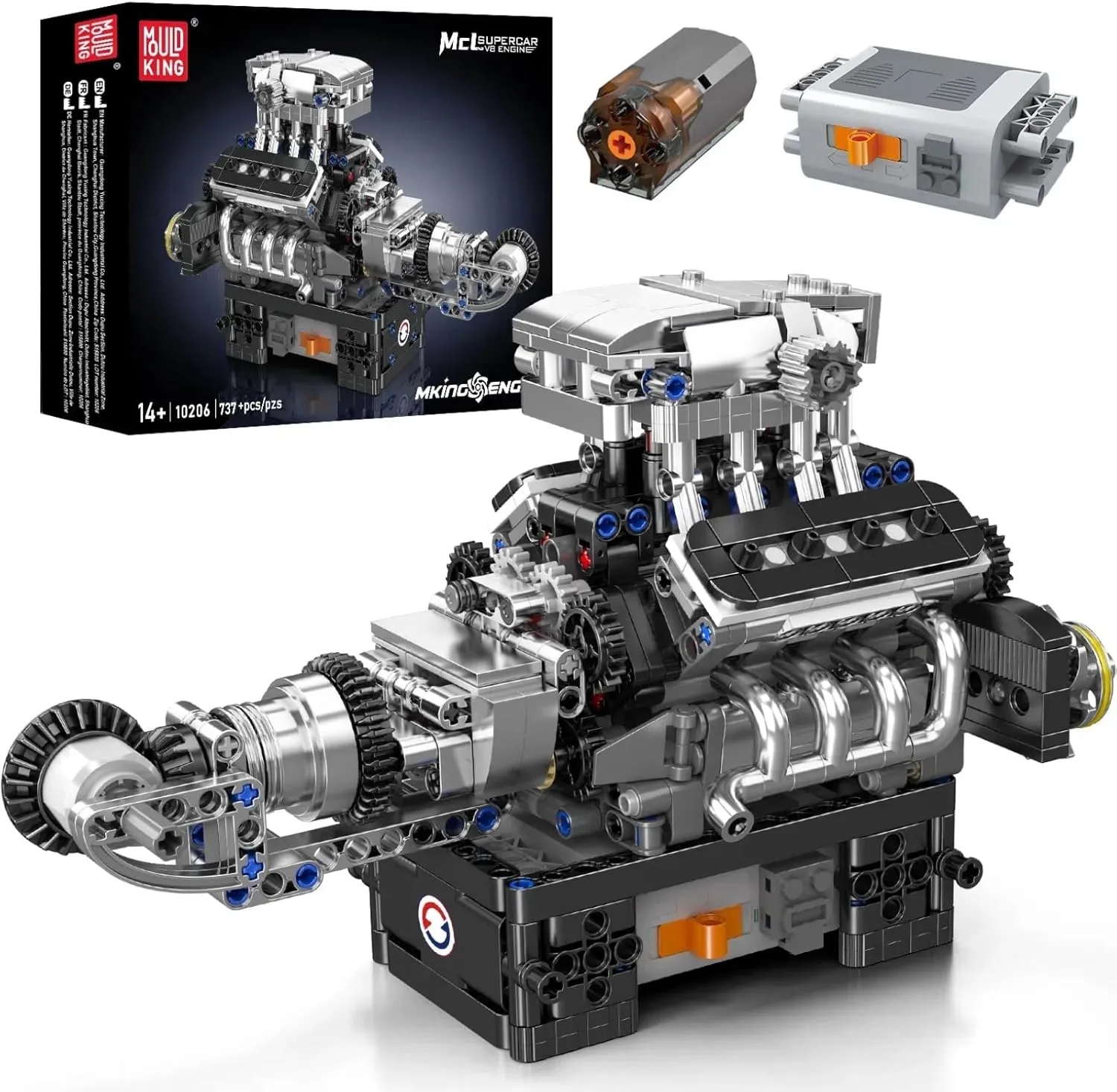 Mould King Supercar V8 Engine Building Blocks Sets, Build a Engine Model Kit That Runs, MOC Engineering Model Building Kit, 737 PCS Mini Engine Building Blocks for Adults