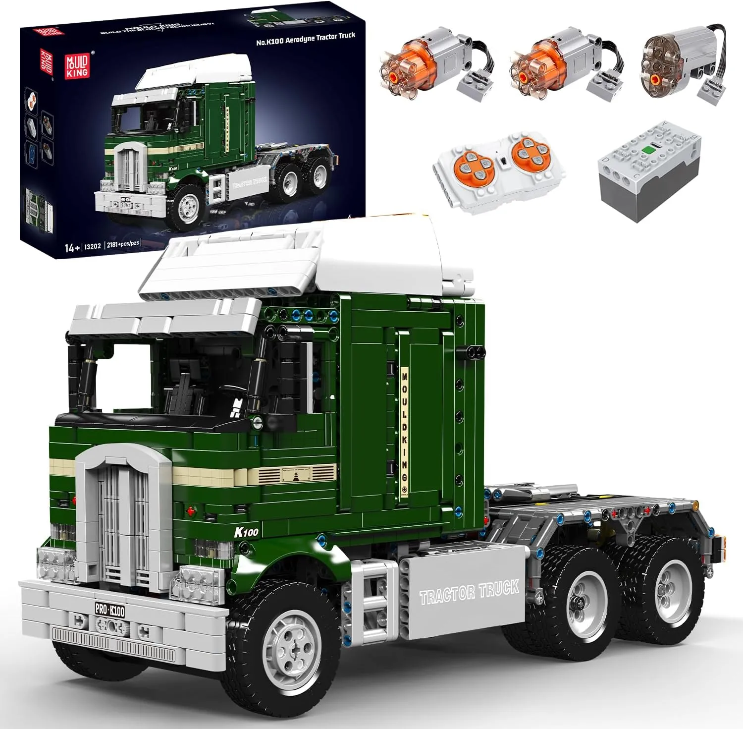 Mould King Tractor Truck Building Blocks Set with RC & APP - 2181  PCS DIY STEM Model Kit for Teens & Adults 14 , Smart Engineering Construction Toy with Car Motor & Movable Wheels