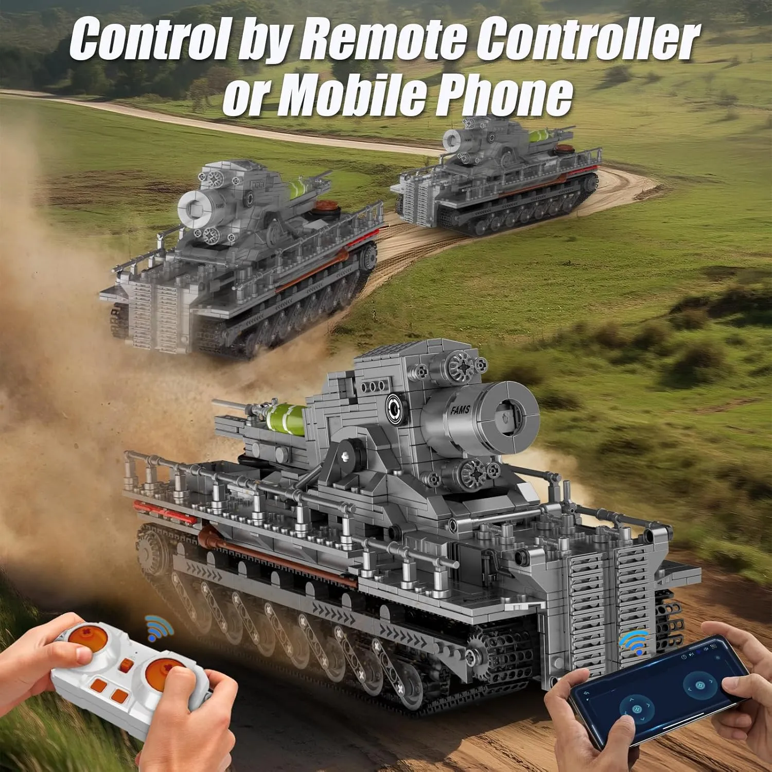 Mould King WW2 RC Shootable Tank, 20028 Army Military Vehicles Tank Model Construction Blocks Sets Remove APP Control, Collectible Model Building Block Kits Tanks Sets for Adult/Teens/Kids (1648PCS)
