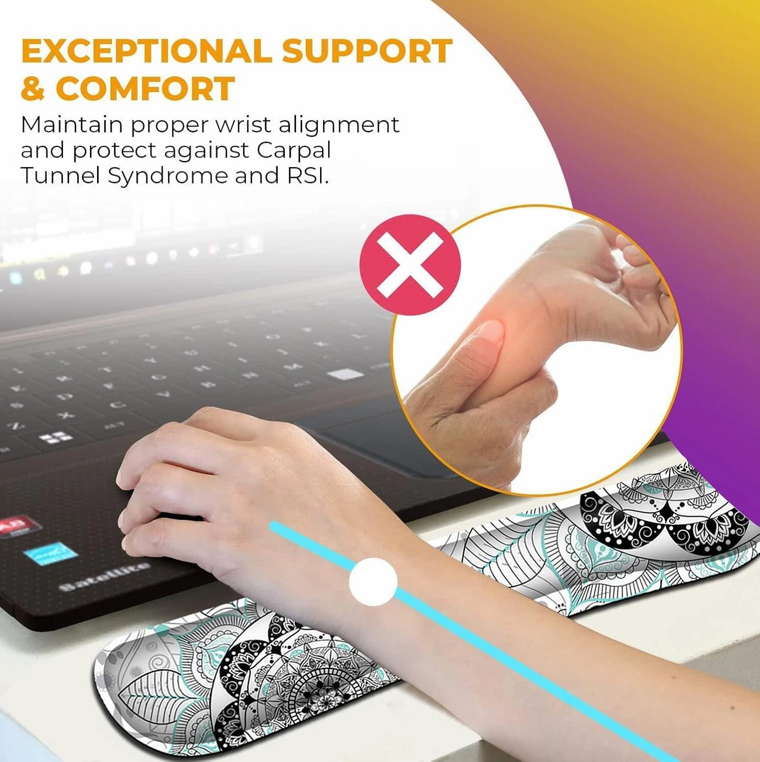 Mouse Pad with Wrist Support, Ergonomic Gel Mouse Pad, White Mandala Flowers Non-Slip and Durable, Memory Foam Keyboard Wrist Rest, Suitable for Office Typing, Games, Non-Slip and Durable