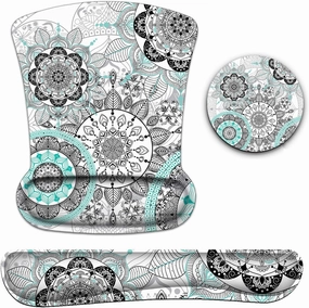 Mouse Pad with Wrist Support, Ergonomic Gel Mouse Pad, White Mandala Flowers Non-Slip and Durable, Memory Foam Keyboard Wrist Rest, Suitable for Office Typing, Games, Non-Slip and Durable