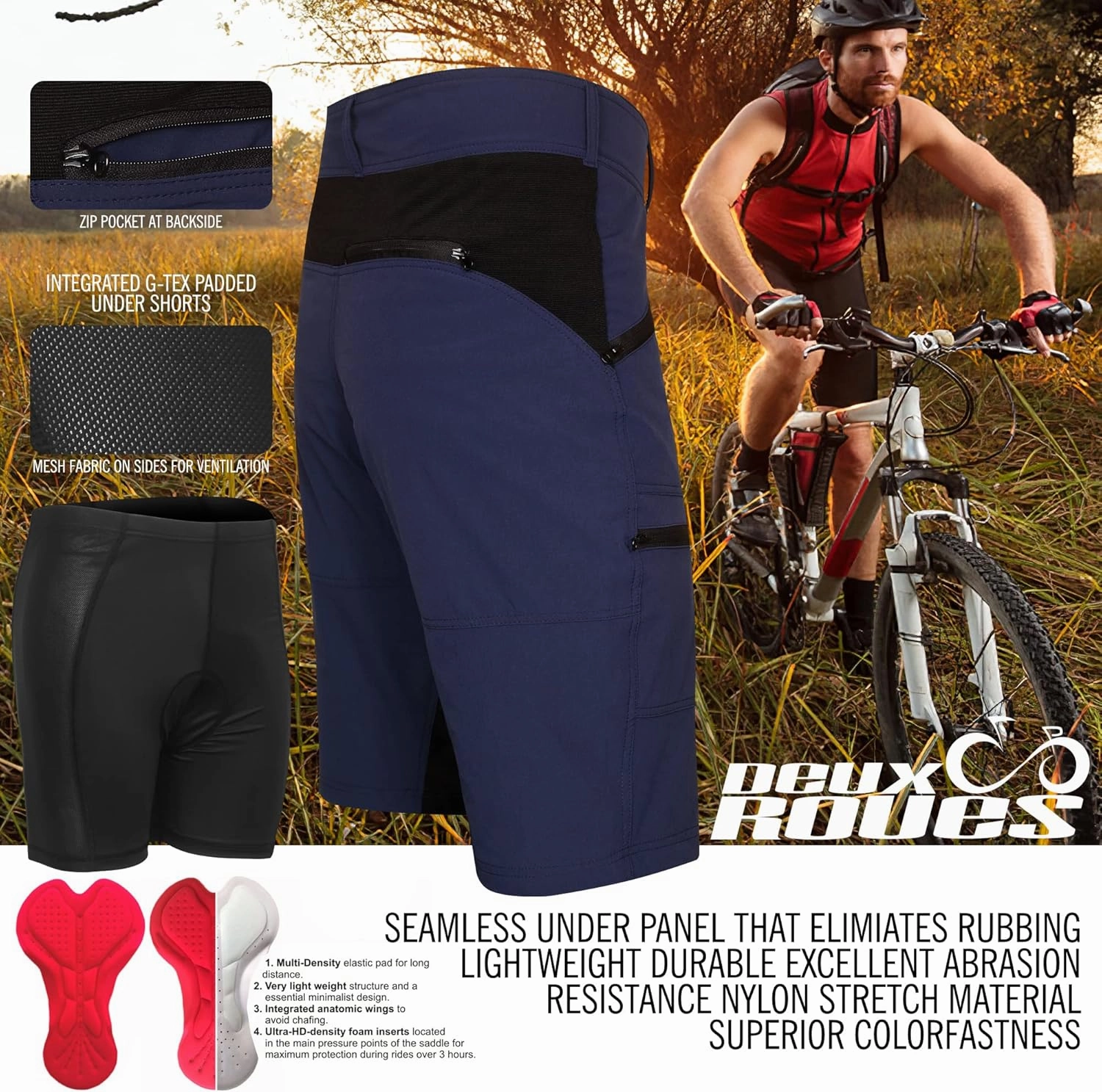 MTB Mountain Bike Shorts - The FIVER - 4D Padded Baggy Bicycle Cycling Biking Bike Shorts Loose-fit - 5 Zippered Pockets