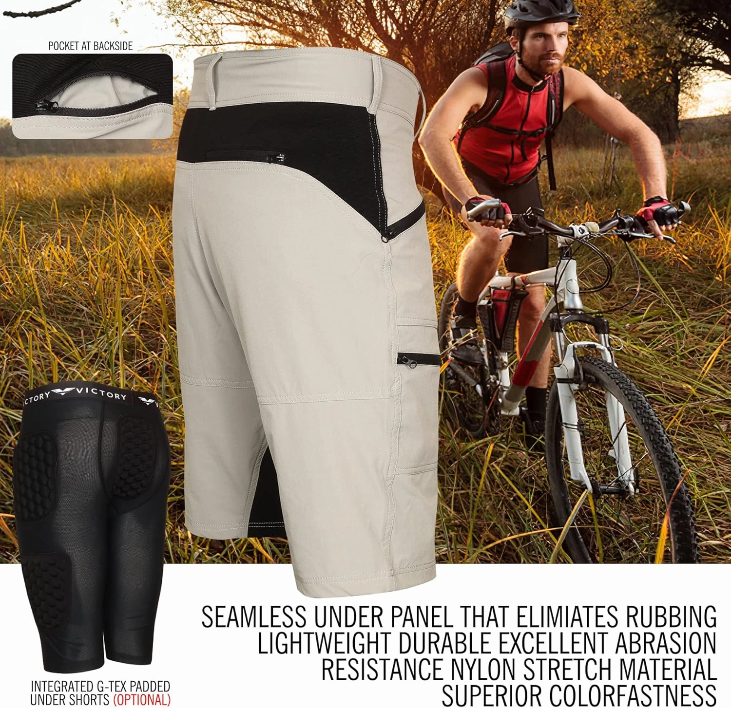 MTB Mountain Bike Shorts - The FIVER - 4D Padded Baggy Bicycle Cycling Biking Bike Shorts Loose-fit - 5 Zippered Pockets