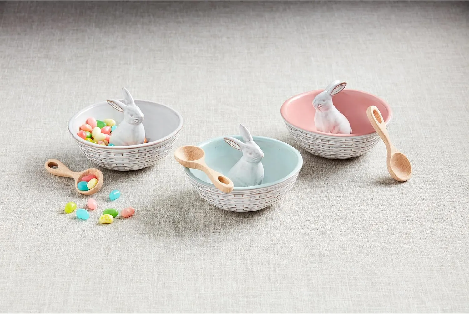Mud Pie Bunny Bowl Tidbit, 5.75" dia x 4" spoon: 3.5", PINK