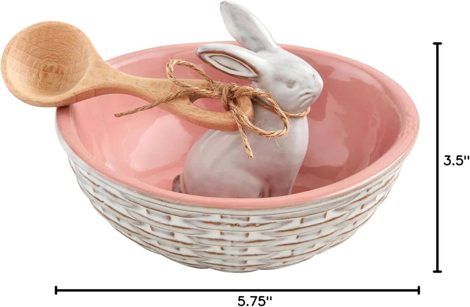 Mud Pie Bunny Bowl Tidbit, 5.75" dia x 4" spoon: 3.5", PINK