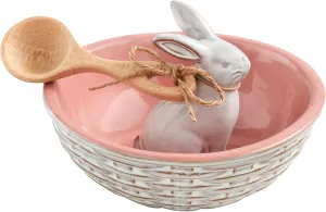 Mud Pie Bunny Bowl Tidbit, 5.75" dia x 4" spoon: 3.5", PINK
