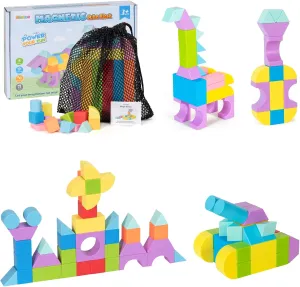 Multiple Shapes Magnetic Blocks, 46 PCS Magnet Building Blocks for Toddlers 3 4 5 6 7 8 Years Old Boys Girls Magic Cube Toys for Sensory STEM Education Preschool Gifts for Kids Ages 3 (esp. 3-8)