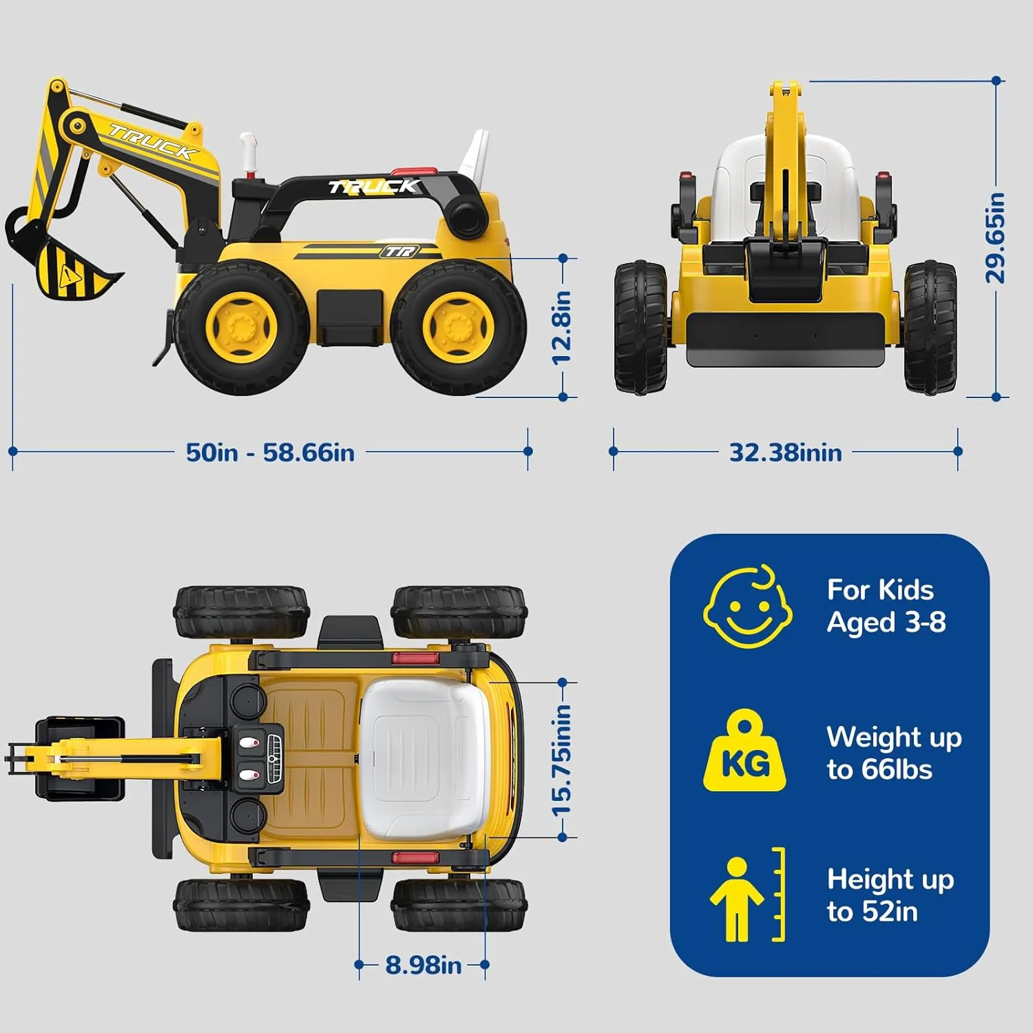 N9 Ride on Excavator, 4WD Ride on Car w/Fully Electric Digging Arm, 4x75W Motor for All-Terrain, 12V 10AH Large Battery, Remote Control, Bluetooth, Xmas & Birthday Gift Ideas for Kids Ages 3-8