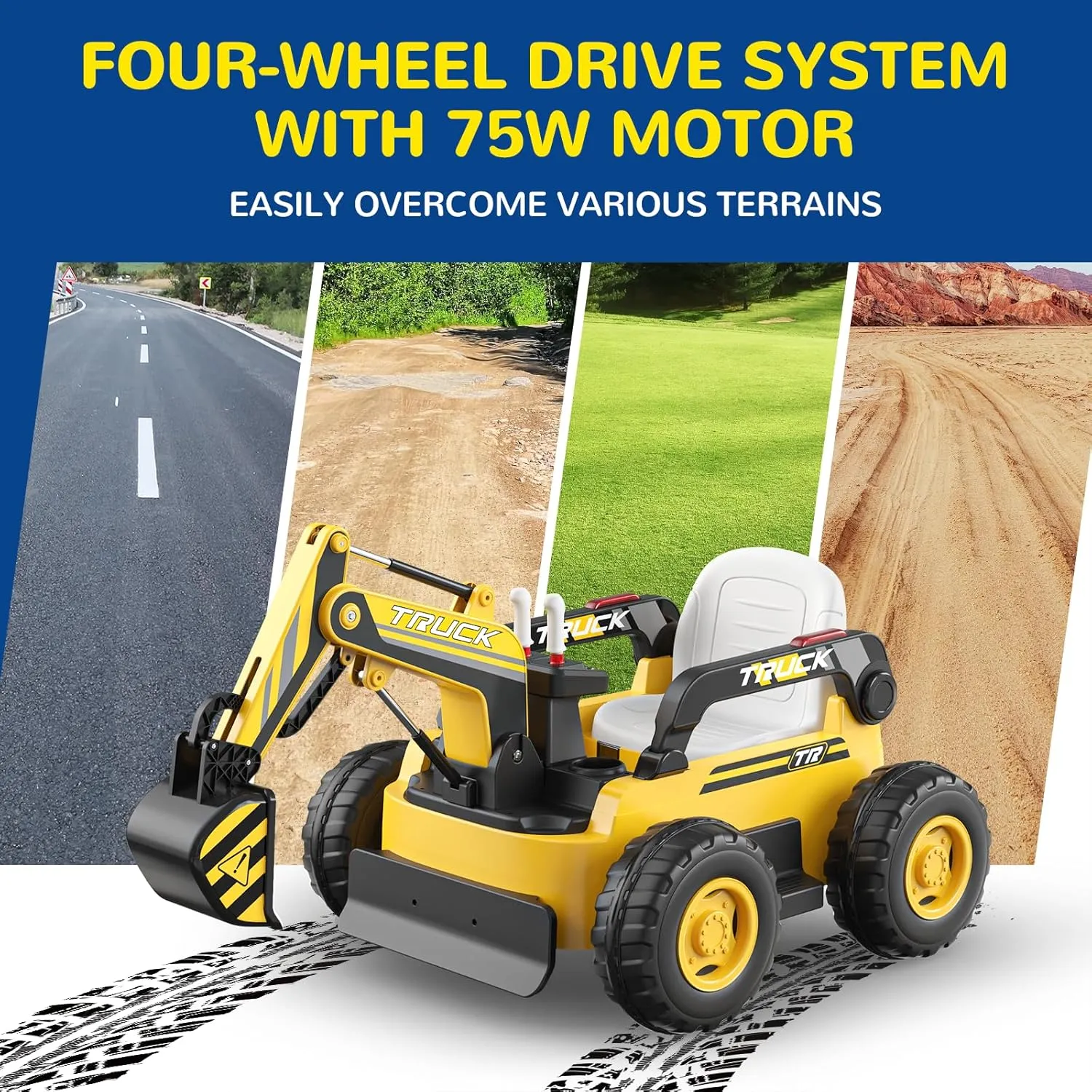 N9 Ride on Excavator, 4WD Ride on Car w/Fully Electric Digging Arm, 4x75W Motor for All-Terrain, 12V 10AH Large Battery, Remote Control, Bluetooth, Xmas & Birthday Gift Ideas for Kids Ages 3-8