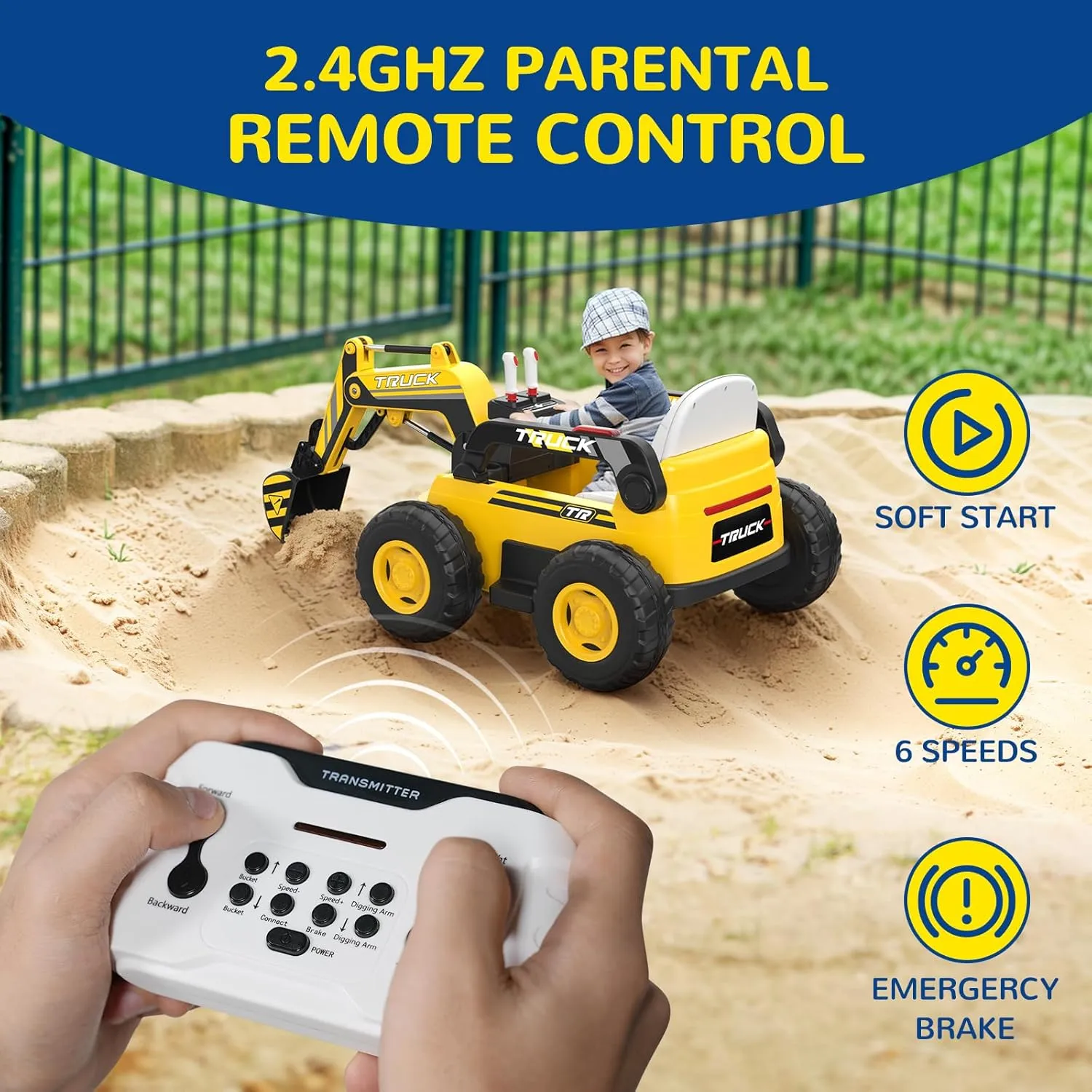 N9 Ride on Excavator, 4WD Ride on Car w/Fully Electric Digging Arm, 4x75W Motor for All-Terrain, 12V 10AH Large Battery, Remote Control, Bluetooth, Xmas & Birthday Gift Ideas for Kids Ages 3-8