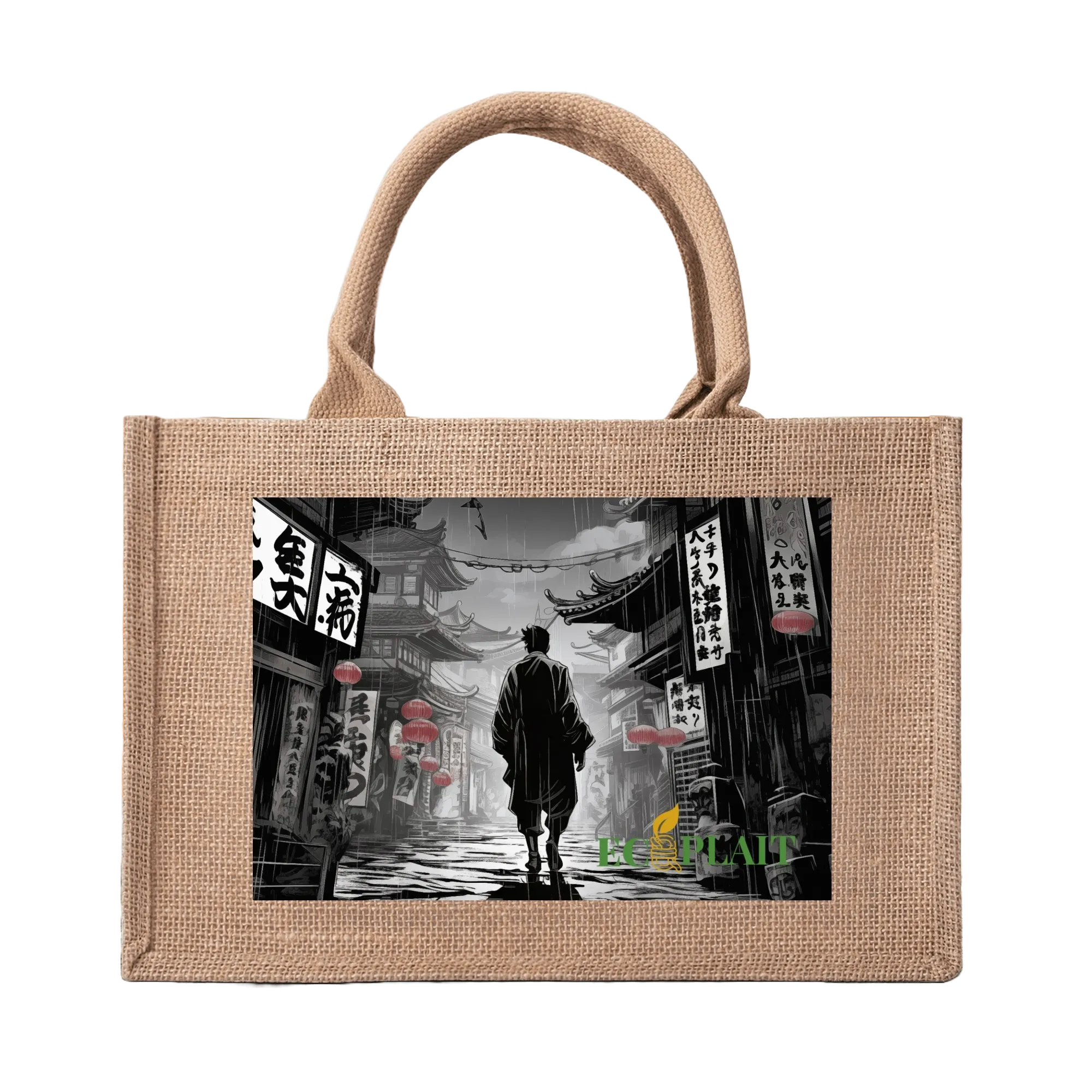 Natural Fiber Jute Tote Bag Lantern-Lit