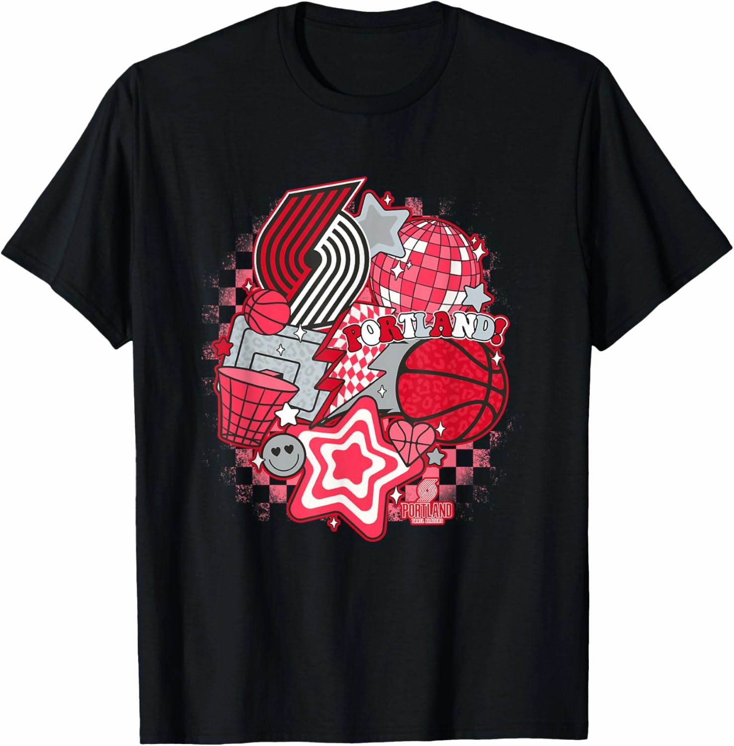NBA Portland Trail Blazers Psychedelic Basketball Collage T-Shirt
