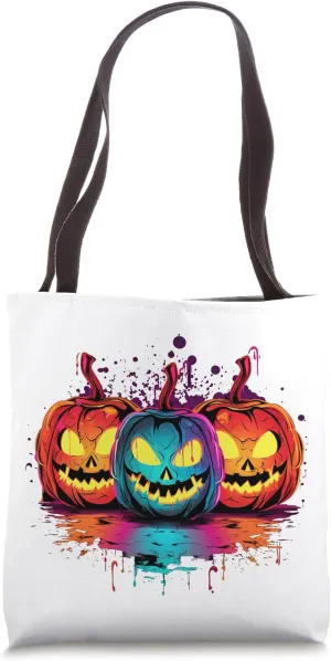 Neon Pop Art Jack-o-Lantern Row Tote Bag