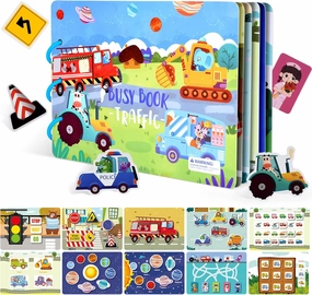 NEW ASTARON Educational Montessori Toys Traffic Busy Book for Toddler, 10 Themes Preschool Sensory Learning Toys, Kids Birthday Gift Airplane Car Travel Activities