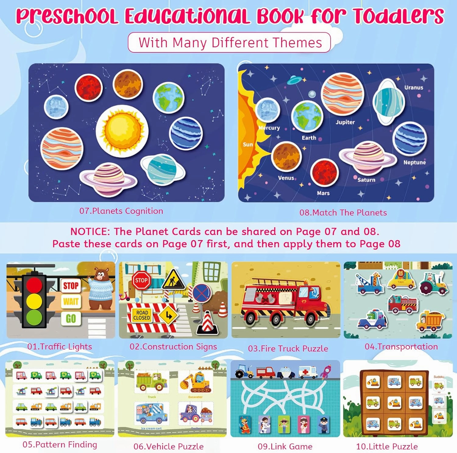 NEW ASTARON Educational Montessori Toys Traffic Busy Book for Toddler, 10 Themes Preschool Sensory Learning Toys, Kids Birthday Gift Airplane Car Travel Activities