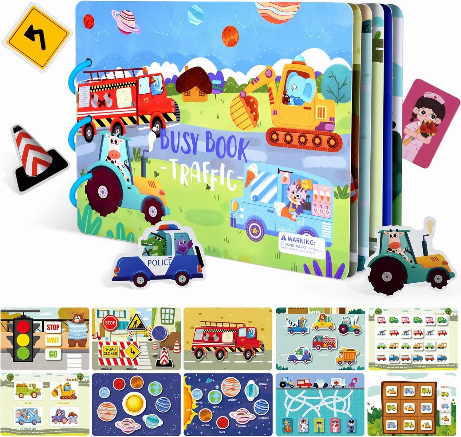 NEW ASTARON Educational Montessori Toys Traffic Busy Book for Toddler, 10 Themes Preschool Sensory Learning Toys, Kids Birthday Gift Airplane Car Travel Activities