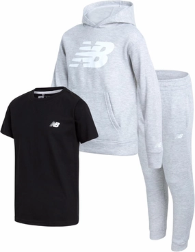 New Balance Boys' Sweatsuit Set - 3 Piece Short Sleeve T-Shirt, Fleece Hoodie Sweatshirt, and Sweatpants (2T-16)