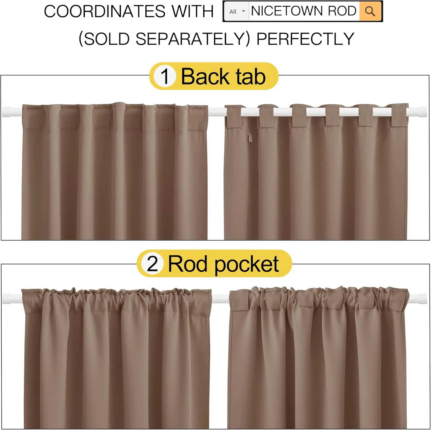 NICETOWN Blackout Curtains for Sliding Glass Door, Energy Smart & Noise Reducing Back Tab Thermal Insulated Wide Width Bedroom Drapes, Patio Door Draperies (Cappuccino, W100 x L95, Sold Individually)