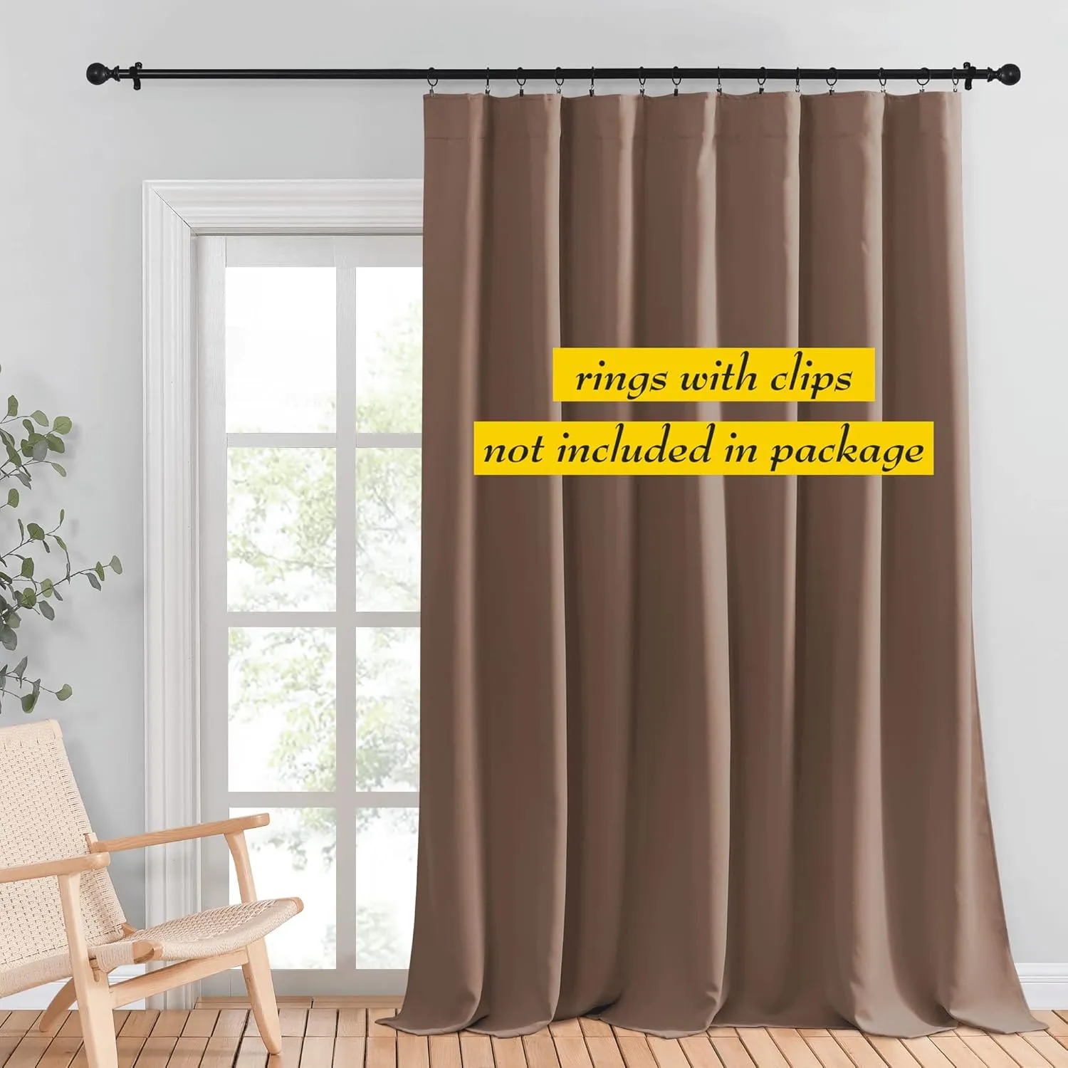 NICETOWN Blackout Curtains for Sliding Glass Door, Energy Smart & Noise Reducing Back Tab Thermal Insulated Wide Width Bedroom Drapes, Patio Door Draperies (Cappuccino, W100 x L95, Sold Individually)