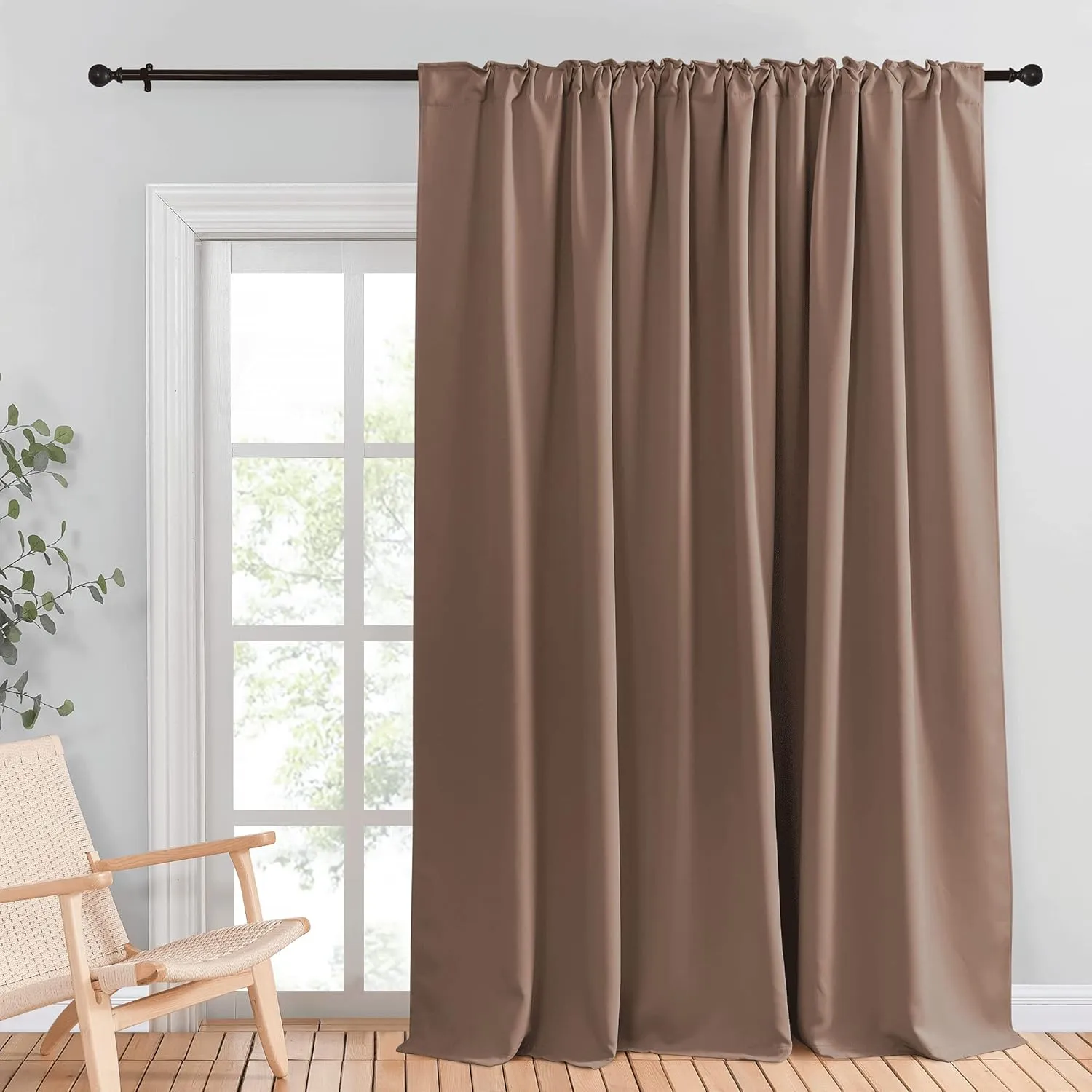 NICETOWN Blackout Curtains for Sliding Glass Door, Energy Smart & Noise Reducing Back Tab Thermal Insulated Wide Width Bedroom Drapes, Patio Door Draperies (Cappuccino, W100 x L95, Sold Individually)