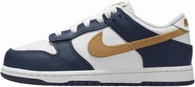 Nike Dunk Low Little Kids' Shoes (FB9108-111, White/Midnight Navy/Wheat) Size 12