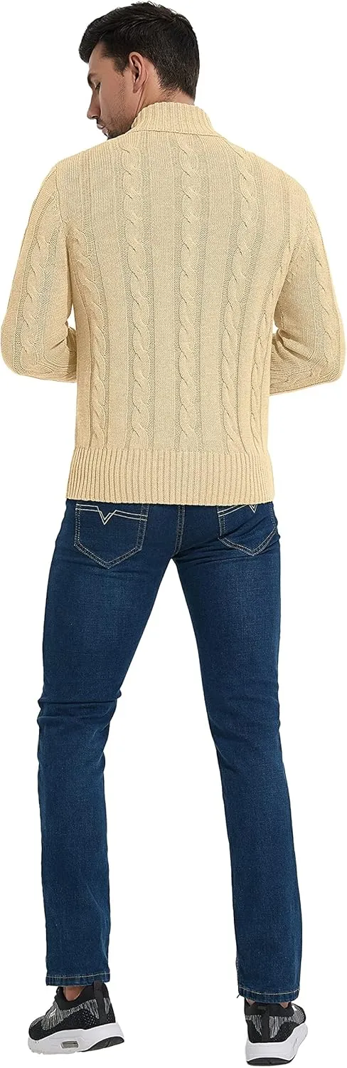 NITAGUT Mens Long Sleeve Stand Collar Cardigan Sweaters Button Down Cable Knitted Sweater