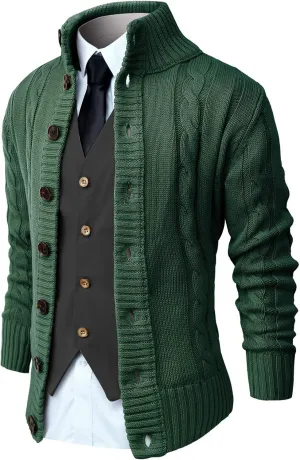 NITAGUT Mens Long Sleeve Stand Collar Cardigan Sweaters Button Down Cable Knitted Sweater