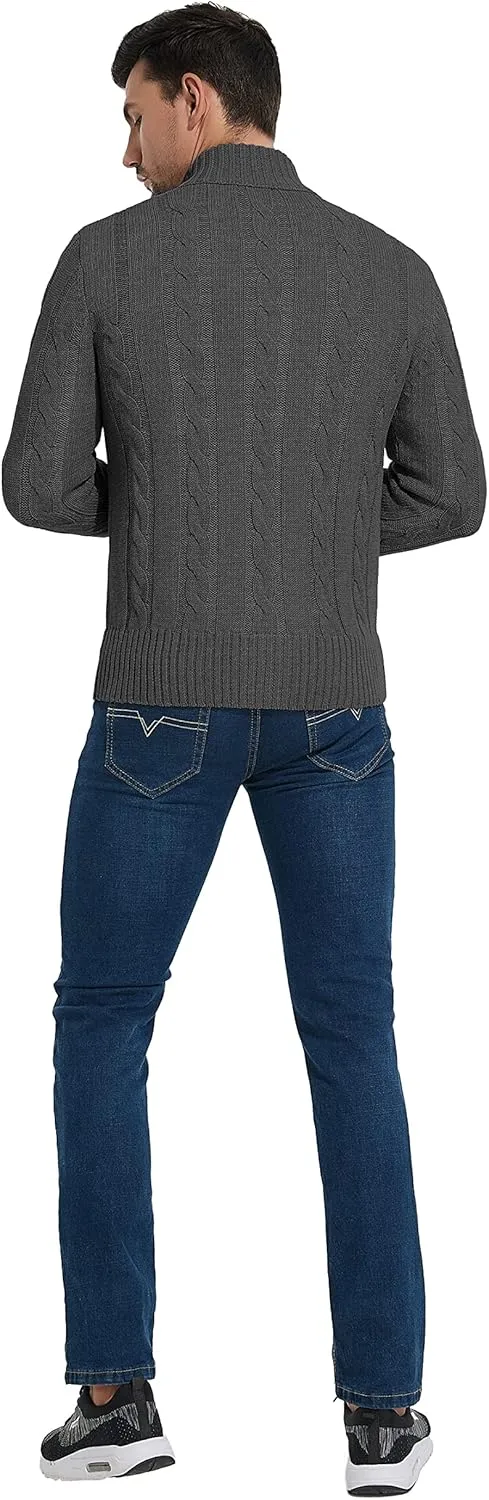 NITAGUT Mens Long Sleeve Stand Collar Cardigan Sweaters Button Down Cable Knitted Sweater