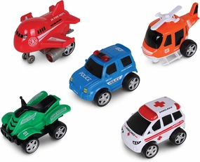 NKOK 5PK Friction Powered Rescue Vehicles; No Batteries Required; Realistic Features; Imaginative Play; Age 3 