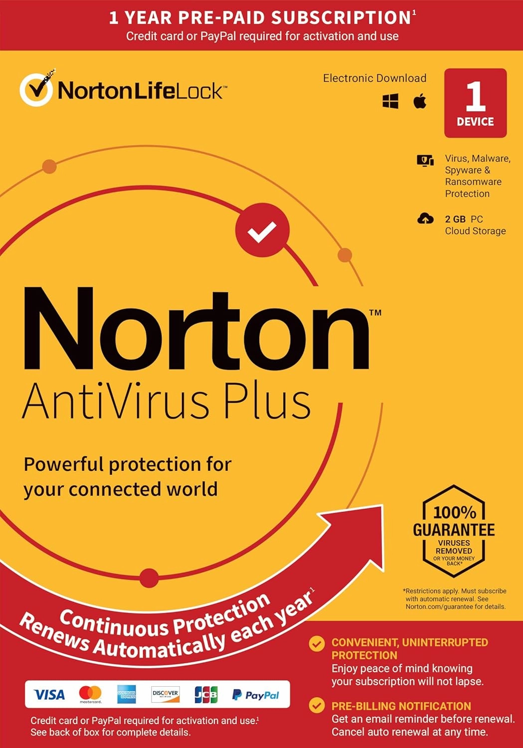 Norton AntiVirus Plus, 2023 Ready, Antivirus software for 1 Device with Auto-Renewal - Includes Password Manager, Smart Firewall and PC Cloud Backup [Key Card]