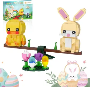 Nubee Easter Bunny and Chick Building Set, Cute Animal Rabbit Chicken Sitting on The See-Saw, Perfect for Easter Basket Toys Gifts for Kids Boys or Girls Age 6  (291pcs)
