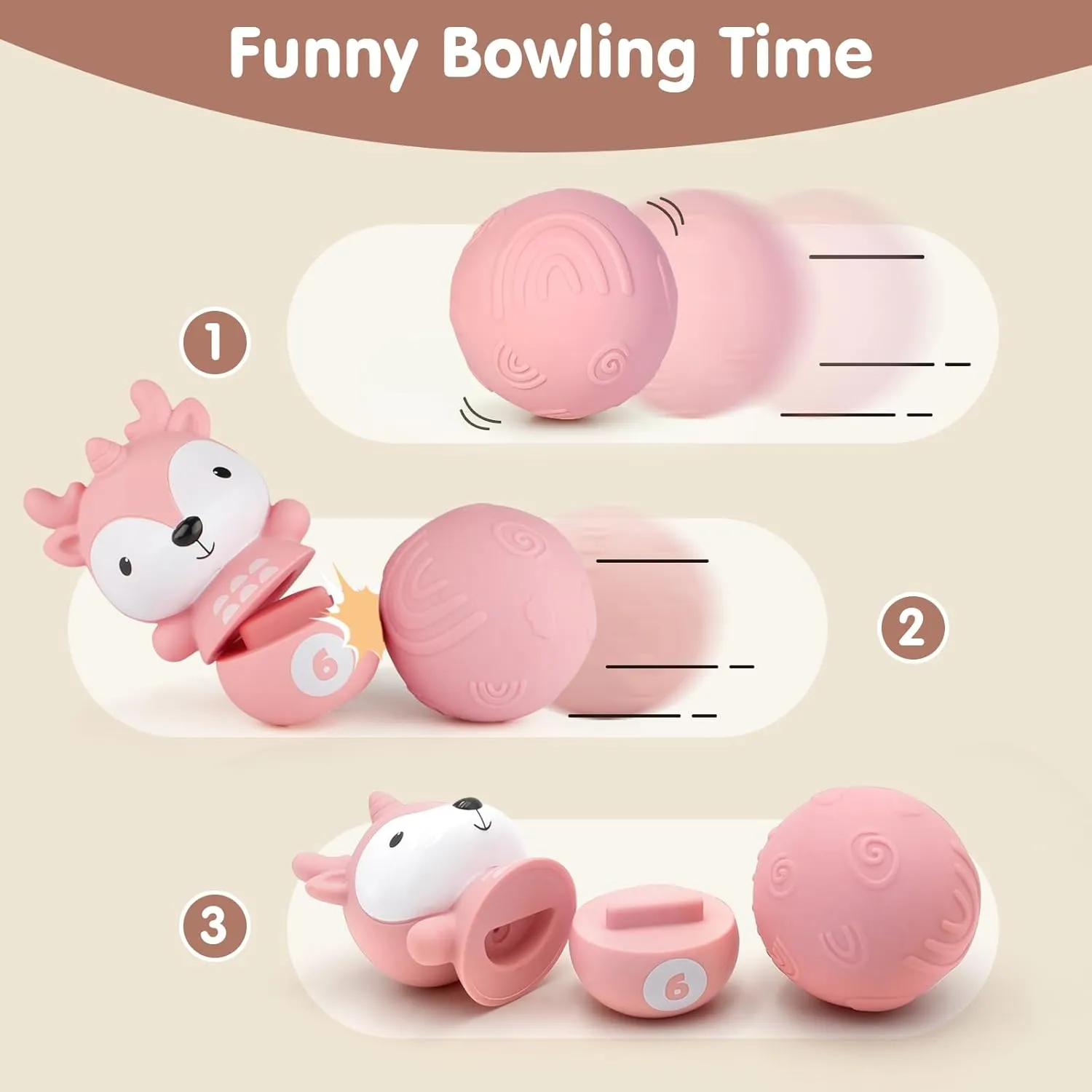 Nueplay Ages 18  Months Toddler Learning Toys, Counting and Sorting Toys Kids Bowling Set, Animal Shape Puzzle and Bowling Game to Enhance Shape, Color, and Number Recognition, 1 Year Old Girl Gifts