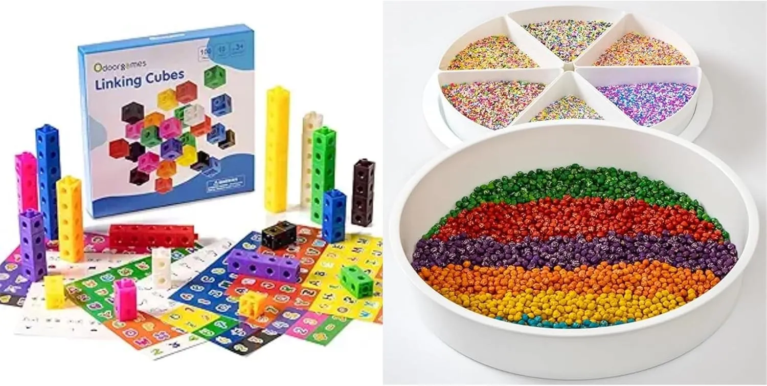 Number Block - Set of 100 - Sensory Bin with Lid and Removable Storage Inserts - Educational Math Cubes for Kids Ages 4-8 - Counting Blocks for Math