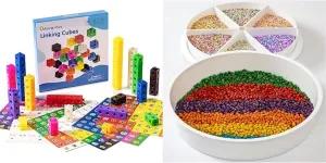 Number Block - Set of 100 - Sensory Bin with Lid and Removable Storage Inserts - Educational Math Cubes for Kids Ages 4-8 - Counting Blocks for Math