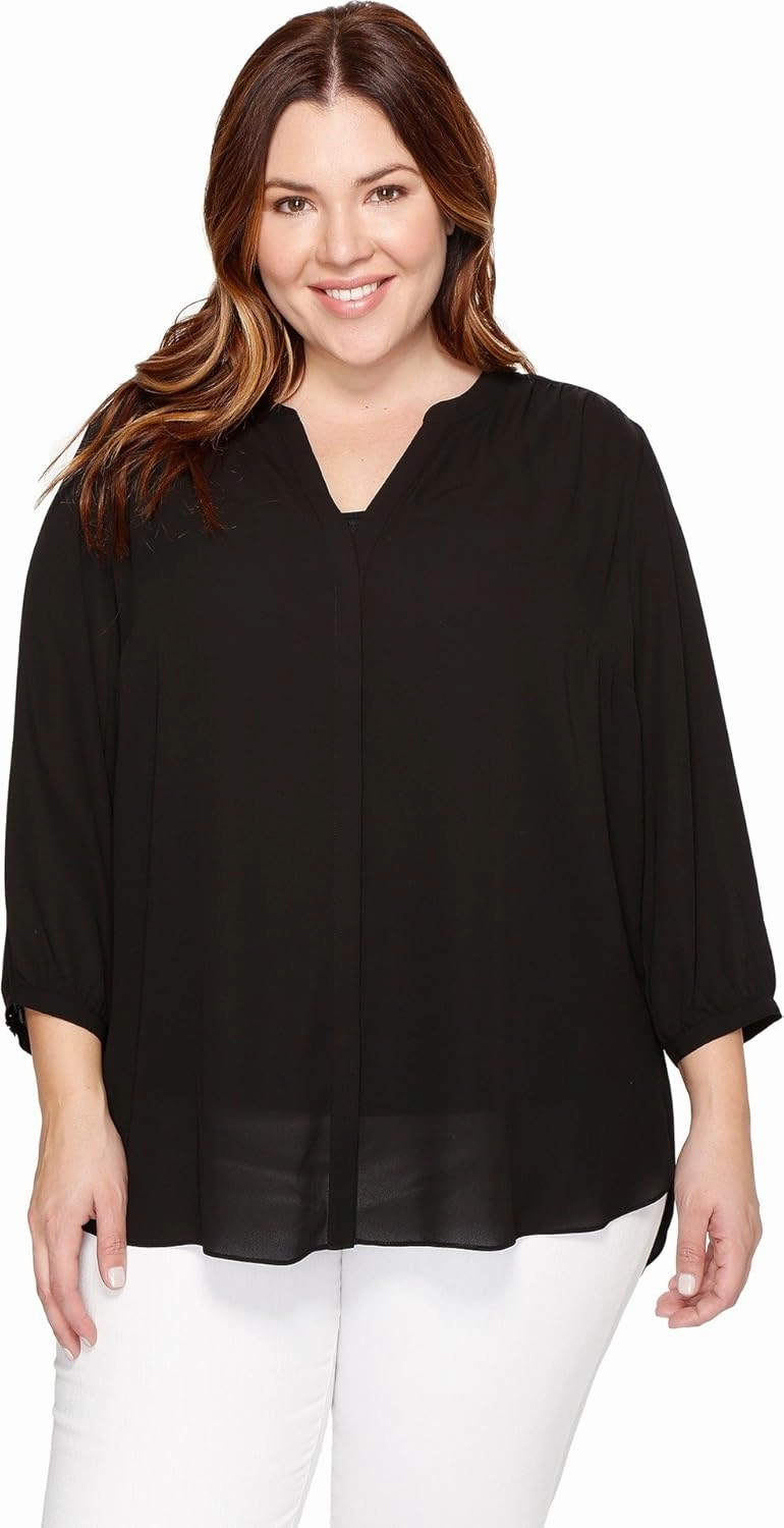 NYDJ Women’s Three-Quarter Sleeve Pintuck Blouse | Classic Lightweight Top