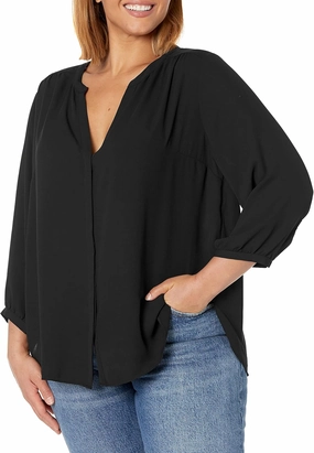 NYDJ Women’s Three-Quarter Sleeve Pintuck Blouse | Classic Lightweight Top