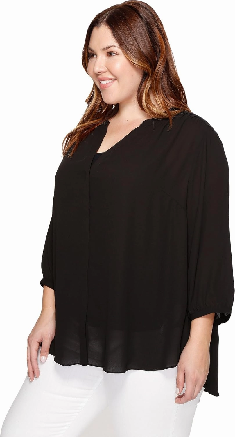 NYDJ Women’s Three-Quarter Sleeve Pintuck Blouse | Classic Lightweight Top