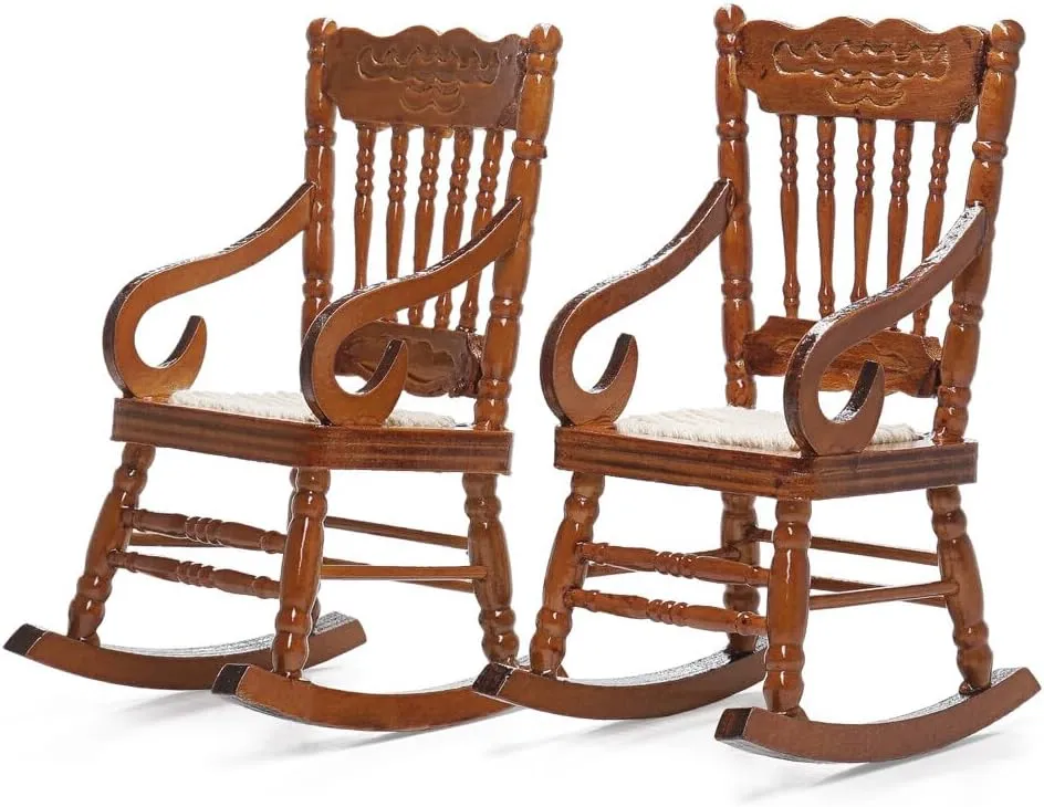 Odoria 1/12 Miniature Wooden Rocking Chairs for Crafts 2Pcs Mini Christmas Wood Chair Miniatures Dollhouse Furniture Accessories Doll House Accessory, Brown