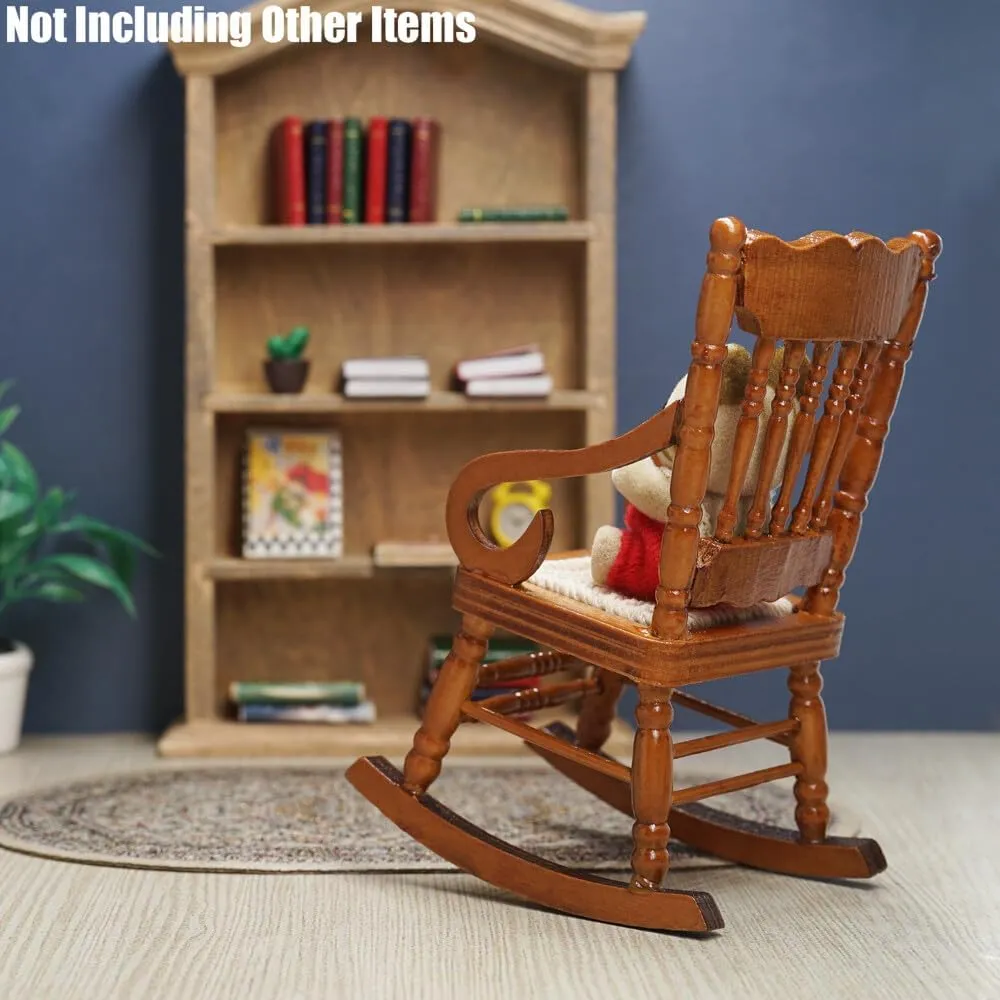 Odoria 1/12 Miniature Wooden Rocking Chairs for Crafts 2Pcs Mini Christmas Wood Chair Miniatures Dollhouse Furniture Accessories Doll House Accessory, Brown