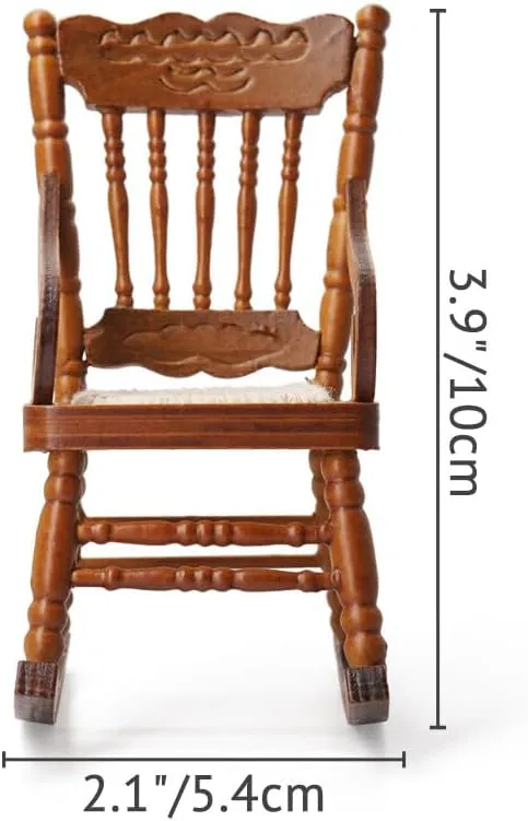 Odoria 1/12 Miniature Wooden Rocking Chairs for Crafts 2Pcs Mini Christmas Wood Chair Miniatures Dollhouse Furniture Accessories Doll House Accessory, Brown