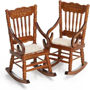 Odoria 1/12 Miniature Wooden Rocking Chairs for Crafts 2Pcs Mini Christmas Wood Chair Miniatures Dollhouse Furniture Accessories Doll House Accessory, Brown