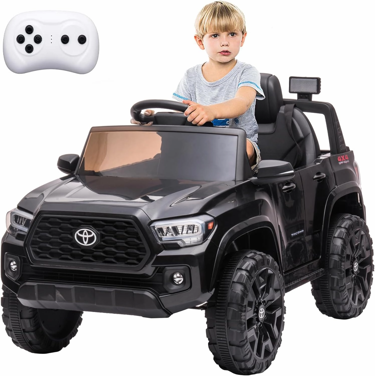 Officially Licensed Toyota Tacoma Car, 12V Battery Powered Electric Car with Remote Control, Spring Suspension Safety Belt, 2-Speed Ride On Toy Car with Headlights, for 37-96 Months (Black)