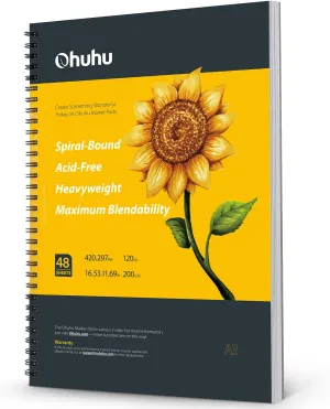 Ohuhu Marker Pads Art Sketchbook, 16.5"x11.7" XL A3 Large Paper Size, 120 lb/200 GSM Heavy Smooth Drawing Papers, 48 Sheets/96 Pages, Spiral Bound Sketch Book for Alcohol Markers Christmas Gift
