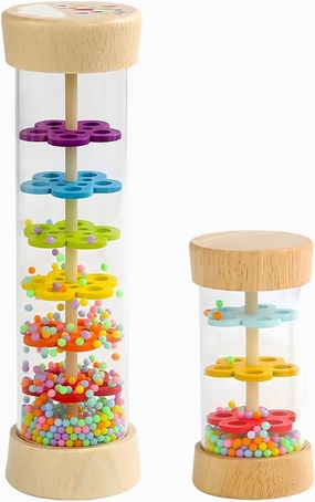 Oneshow Rain Sticks for Kids, Wooden Rainmaker Montessori Toys for Baby 6-12 Months, Rain Stick Baby Rattle Sensory Development Toys with Calming Rain Sounds Gifts for 1 Year Old Toddler 7.7"& 3.7"