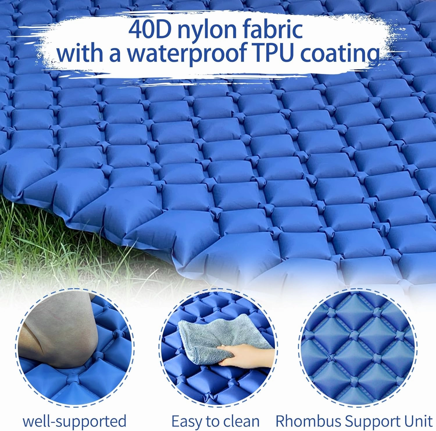 ONTYZZ Double Ultralight Inflatable Sleeping Pad for 2 Persons, Camping, Blue, Waterproof with Built-in Foot Pump