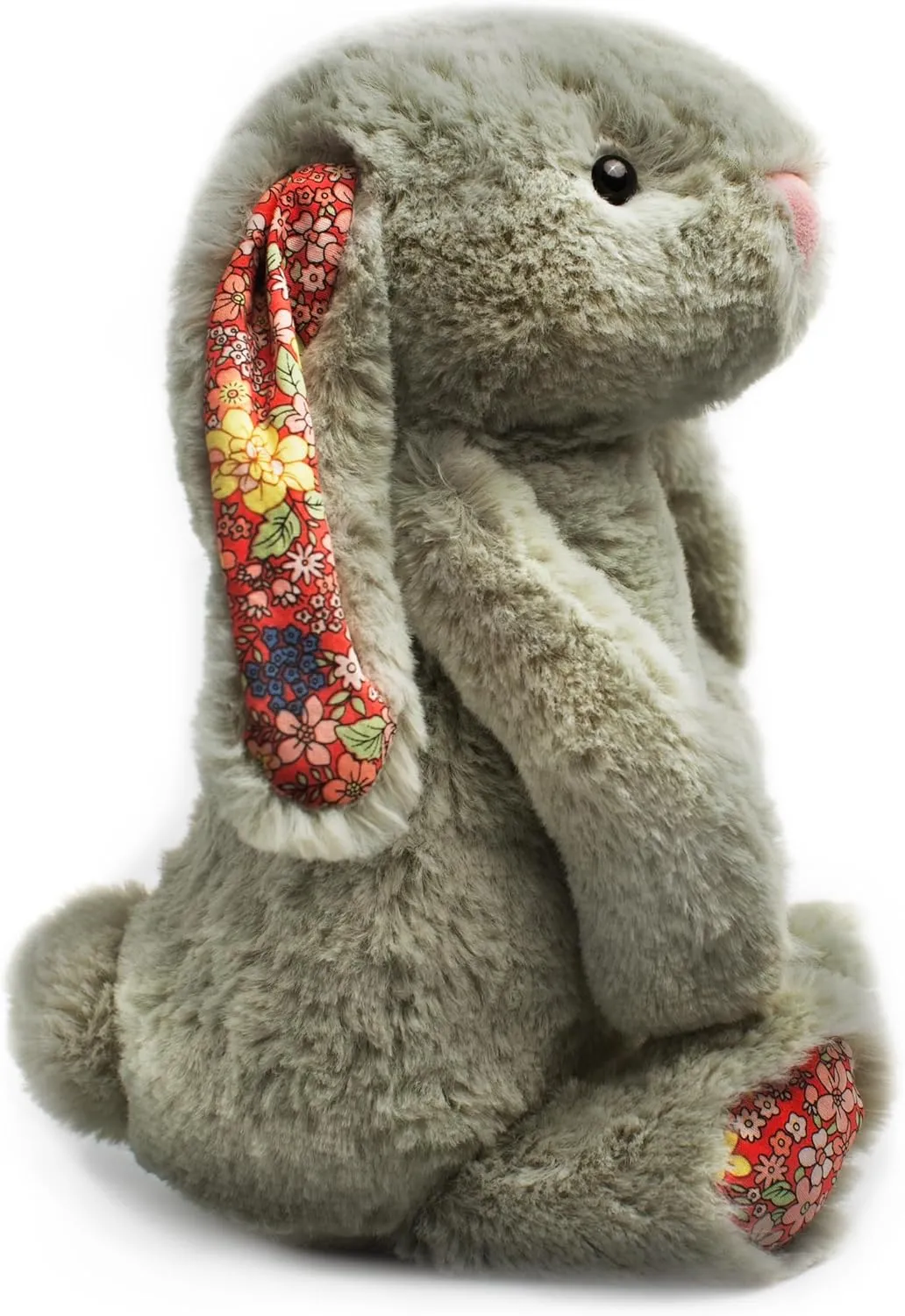 Original Hunny Bunny Rabbit, 12" Stuffed Animal Plush Toy, Cute & Adorable, Great Gift for Babies, Kids, Girls, Boys, Girlfriend, Boyfriend, Wife, Husband (Light Gray w/Red Blossom)