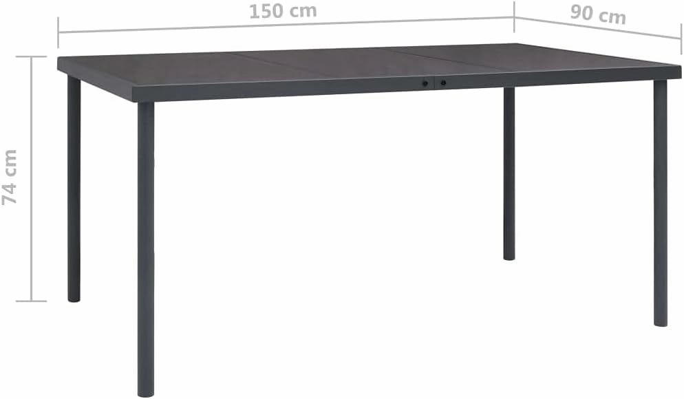 Outdoor Dining Table Anthracite Glass, Powder-Coated Steel Frame, Tables for Camping, Kitchen, Outdoor Furniture, Table for Dining, 90 x 150 cm